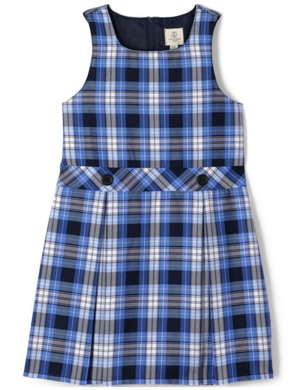 Lands' End Kids Girls Plaid Jumper Clear Blue Plaid School Uniform 6 6x